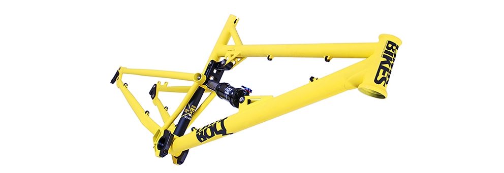 Yellow DMR Bolt long full suspension bike frame